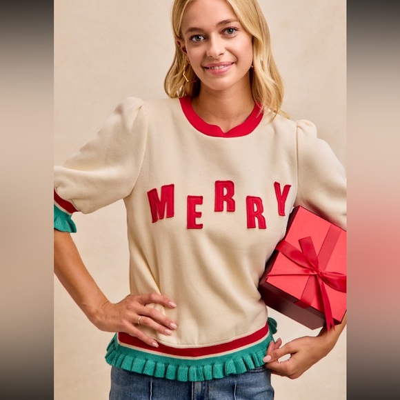 BiBi Cream and Red 'Merry' Sweater - Picture 2 of 4